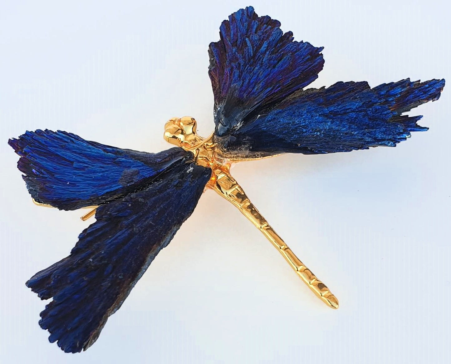 Blue Titanium Aura Dragonfly - Gold