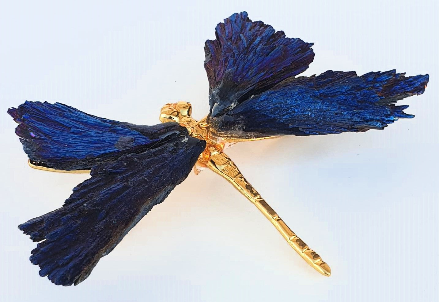 Blue Titanium Aura Dragonfly - Gold