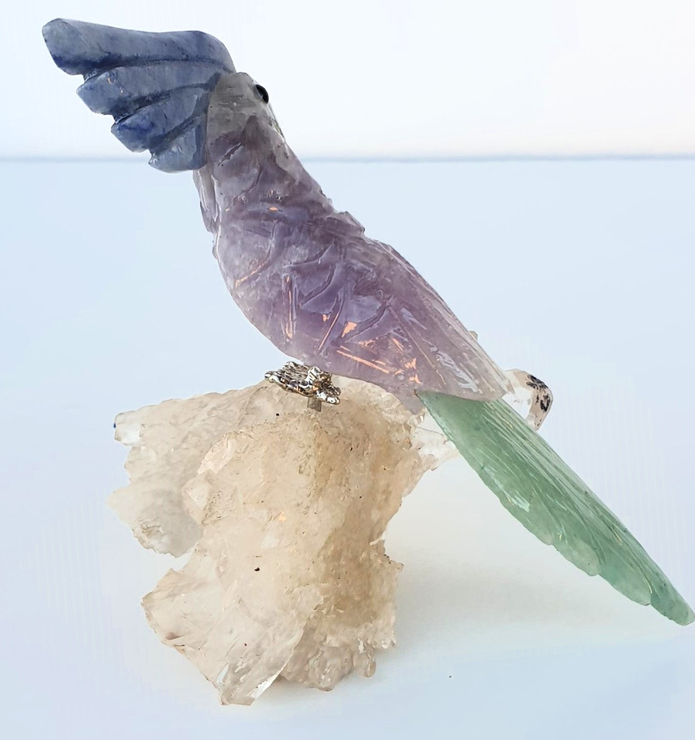 Crystal Carved Bird on Clear Quartz Cluster