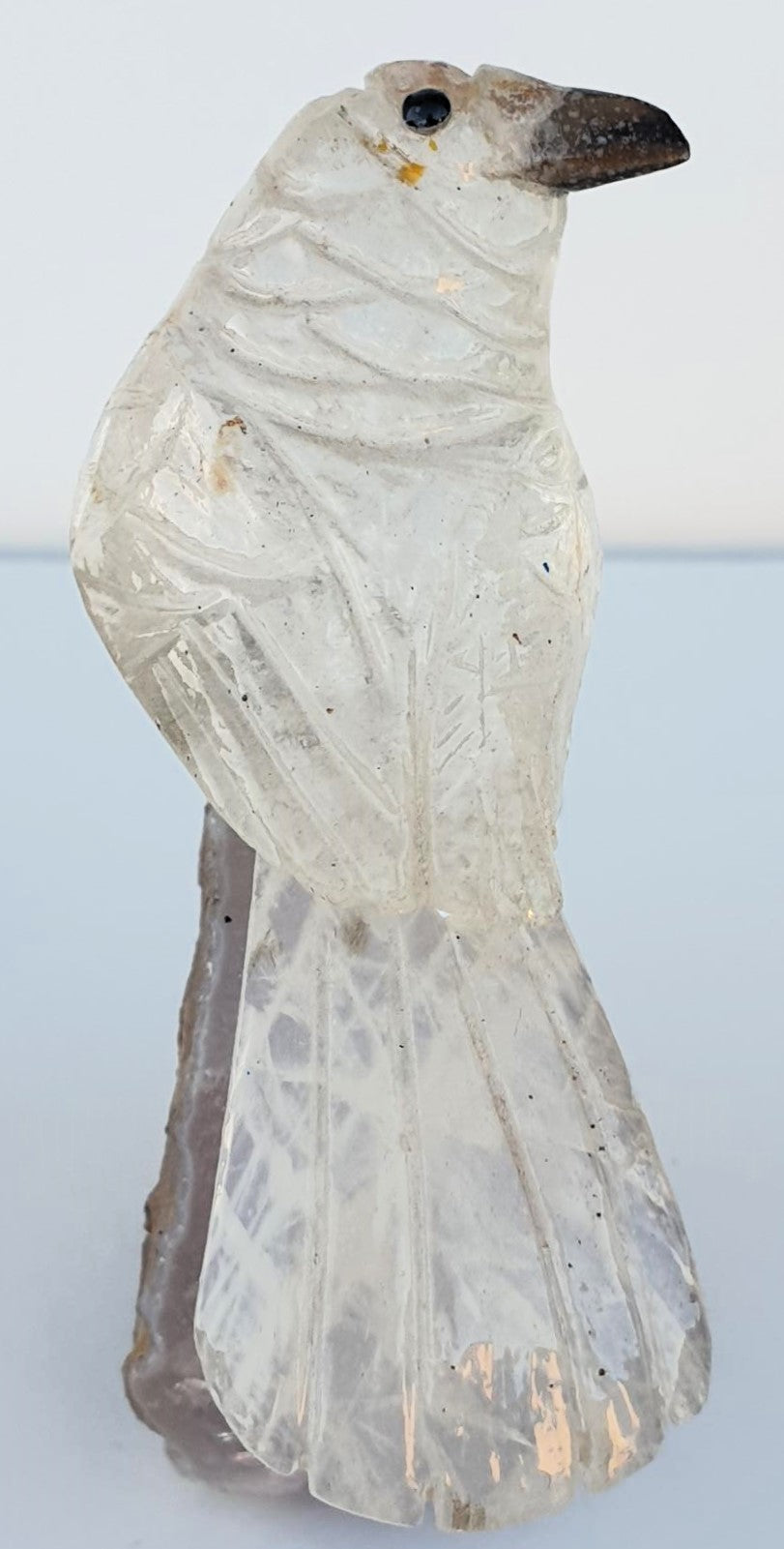 Clear Quartz Crystal Carved Bird on Amethyst Cluster
