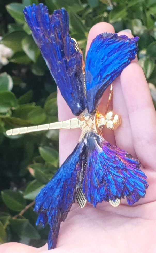 Blue Titanium Aura Dragonfly - Gold