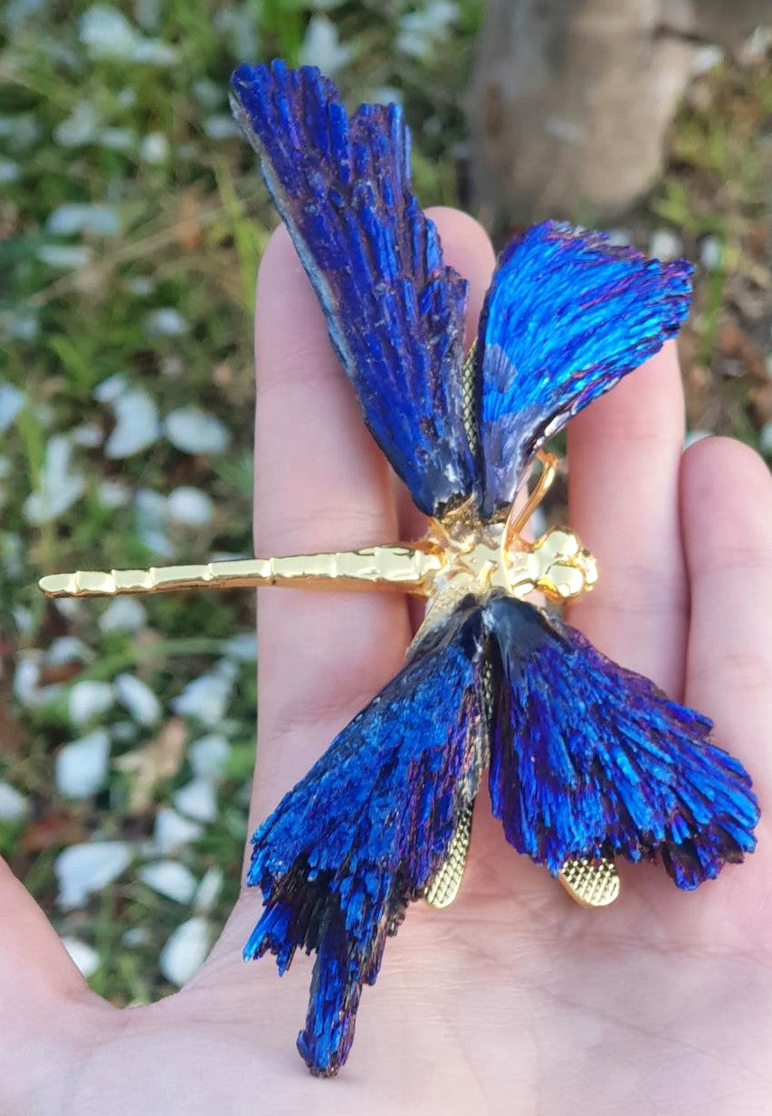 Blue Titanium Aura Dragonfly - Gold