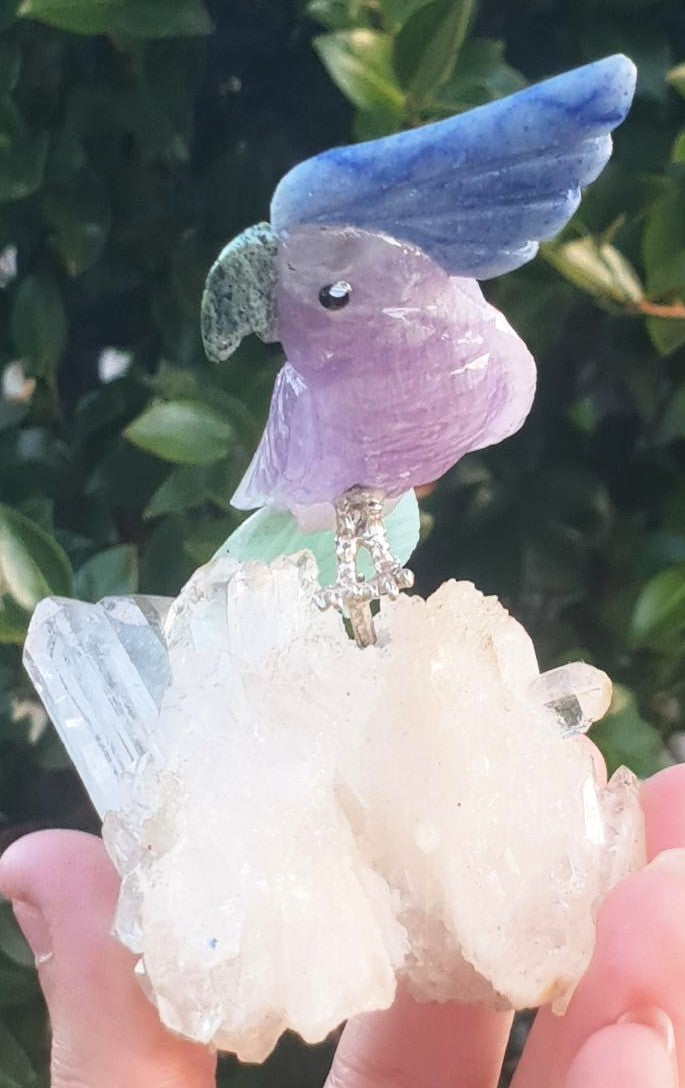 Crystal Carved Bird on Clear Quartz Cluster