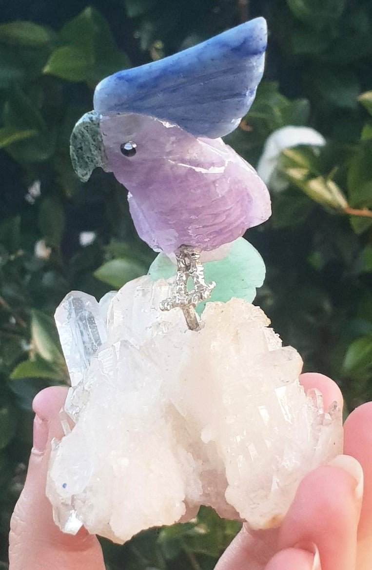 Crystal Carved Bird on Clear Quartz Cluster