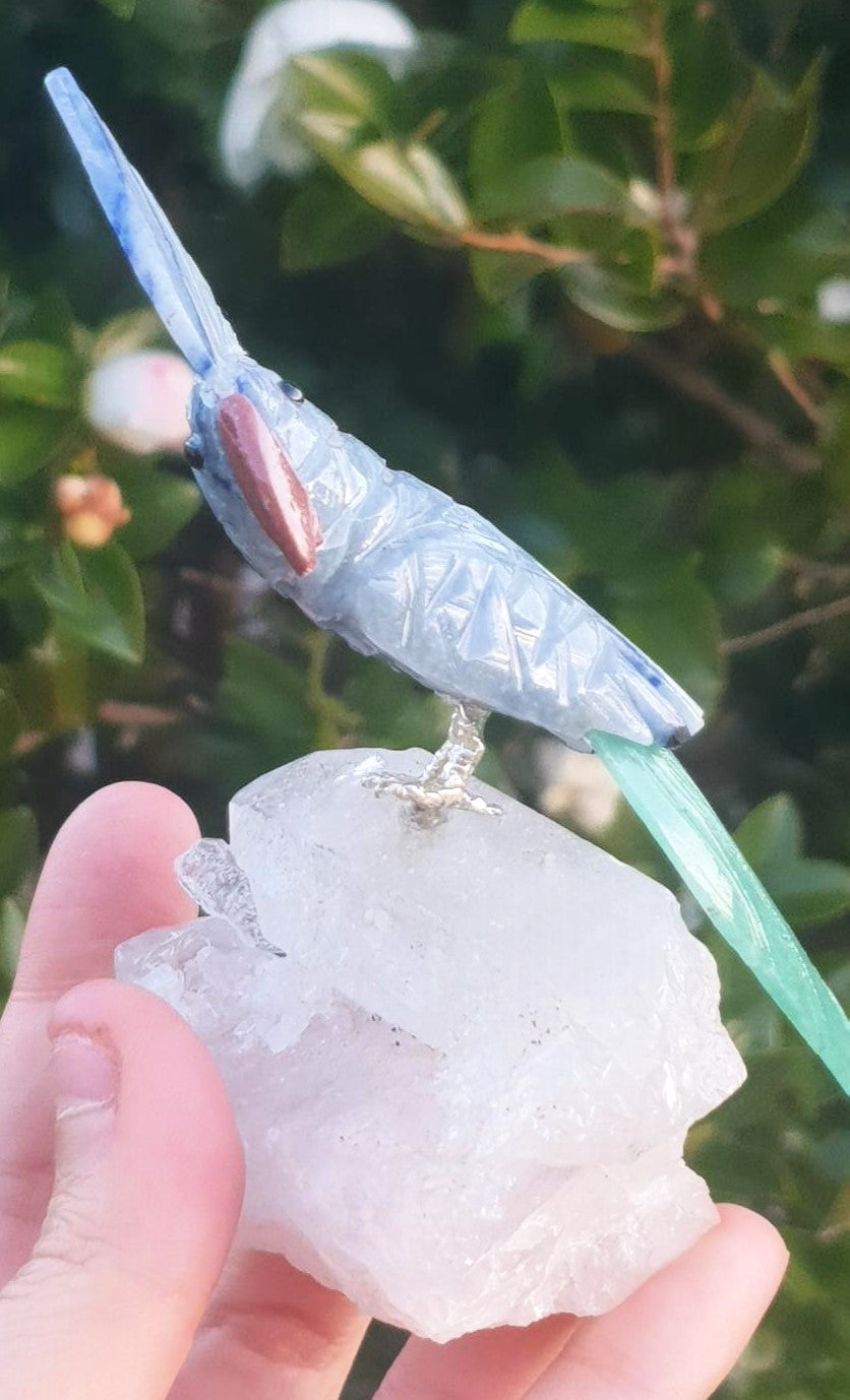 Crystal Carved Bird on Clear Quartz Cluster