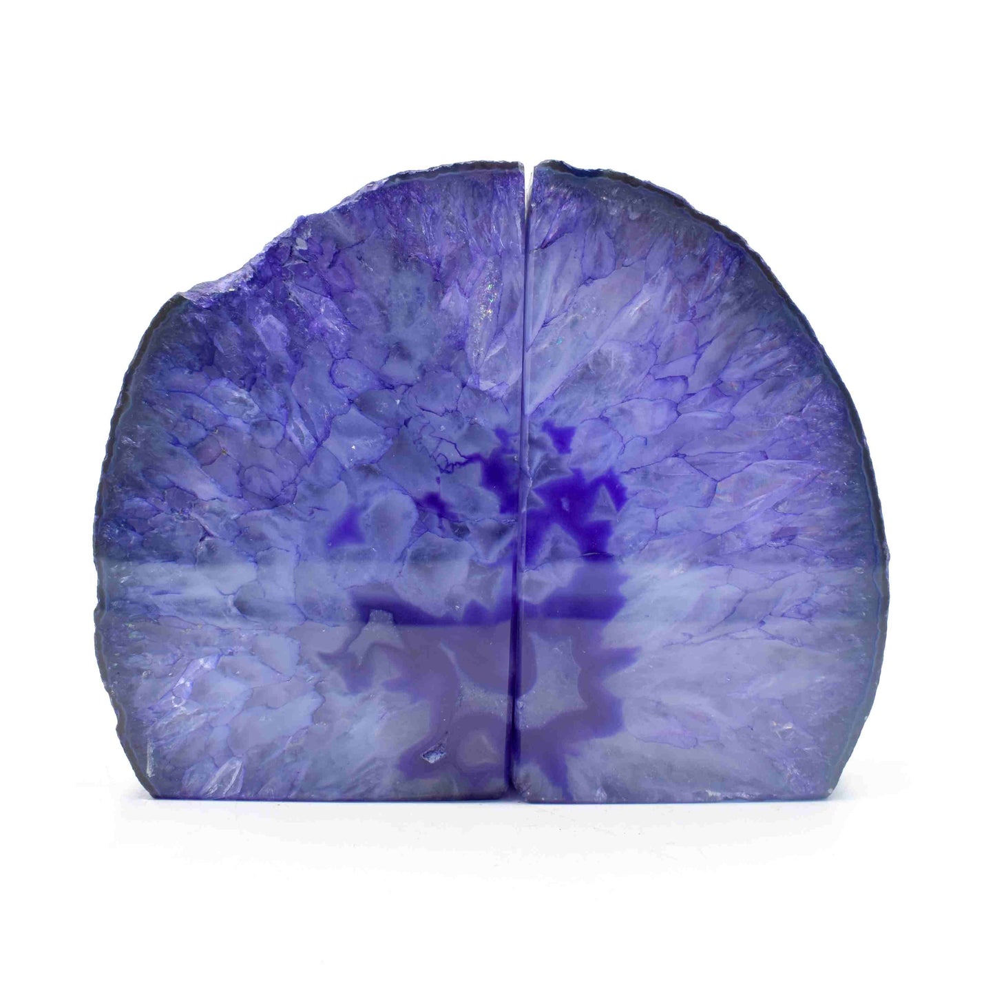 natural agate book ends dyed purple. vibrant colouring with druzy