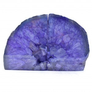 natural agate book ends dyed purple. vibrant colouring with druzy