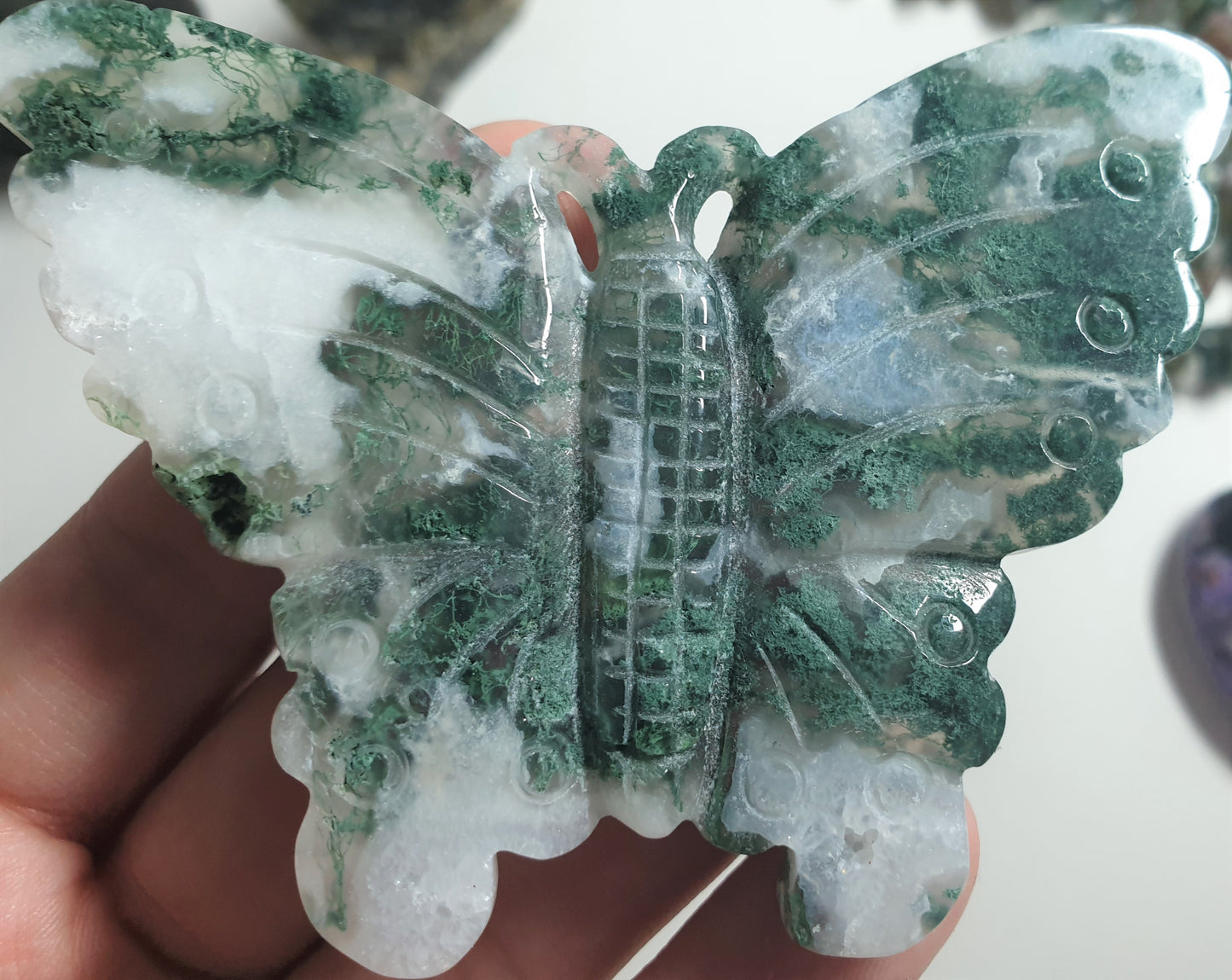 Green Moss Agate Butterfly Carving