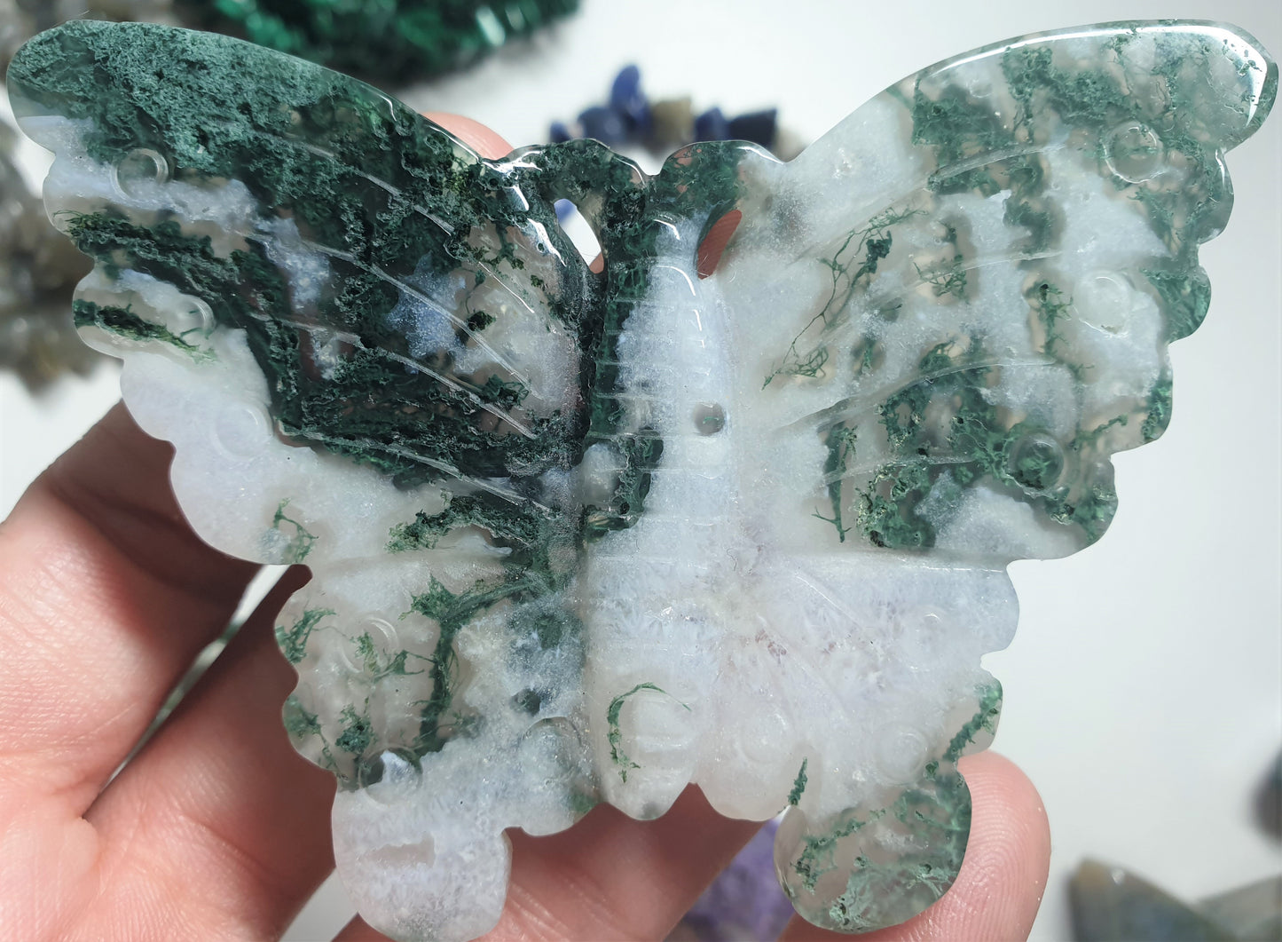 Green Moss Agate Butterfly Carving