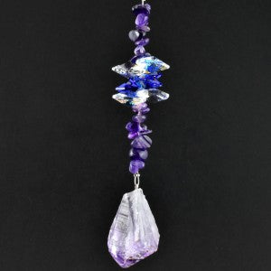 Natural Stone & Swarovski Crystal Suncatcher - Amethyst