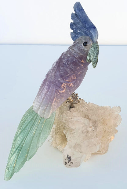 Crystal Carved Bird on Clear Quartz Cluster