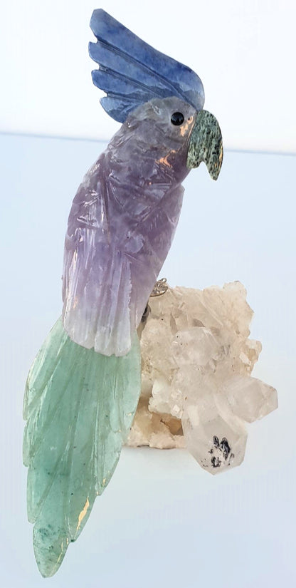 Crystal Carved Bird on Clear Quartz Cluster