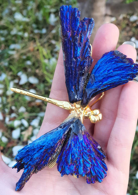 Blue Titanium Aura Dragonfly - Gold