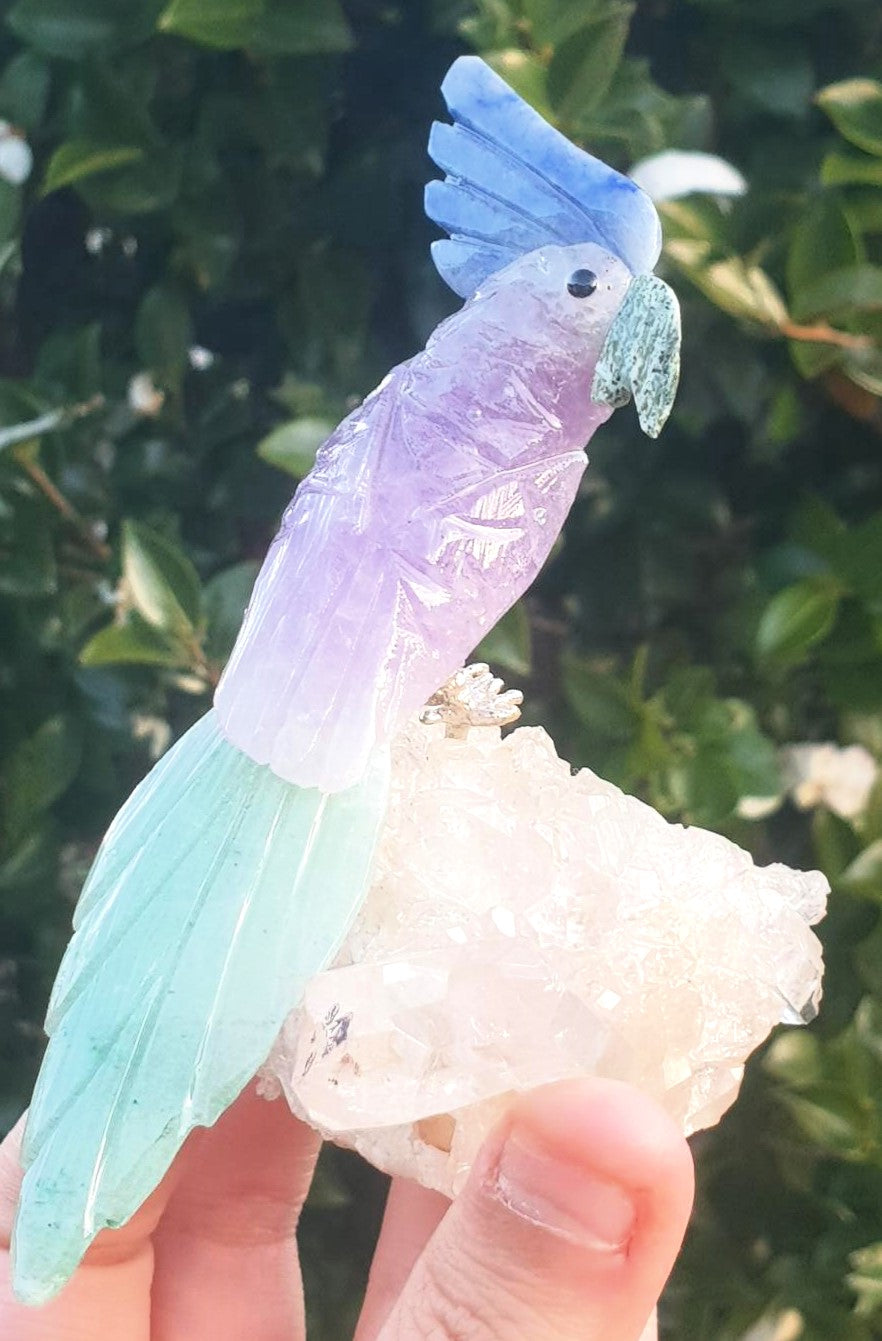 Crystal Carved Bird on Clear Quartz Cluster