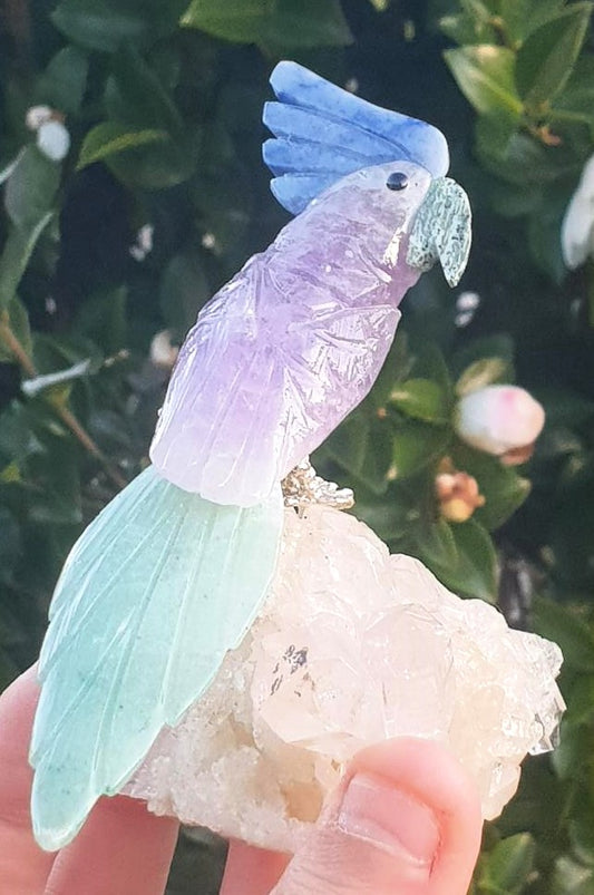 Crystal Carved Bird on Clear Quartz Cluster