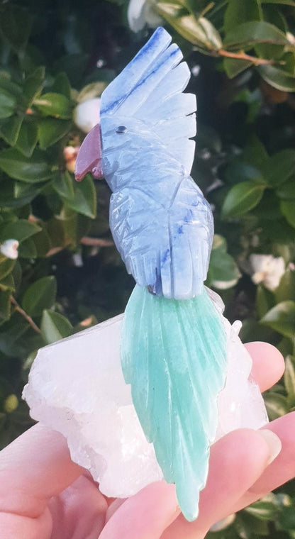Crystal Carved Bird on Clear Quartz Cluster