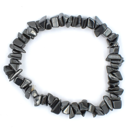 high quality bracelet made using elastic and Hematite chips. polished grey/black colouring with some dark silver hues.. 1 bracelet