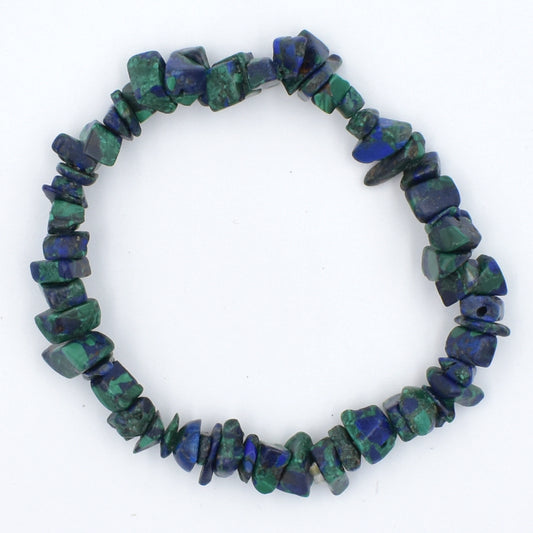 high quality bracelet made using eleastic and azurite malachite chips. stunning green and blue colouring on chips. 1 bracelet