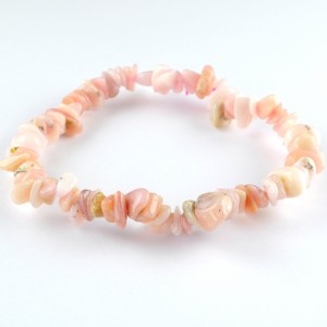 high quality bracelet made using elastic and pink opal chips. Pale baby pink in colour with green hues. 1 bracelet