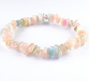 high quality bracelet made using elastic and Larimar chips. Very pale multi coloured - predominately peach but also pink, blue red, green and white. 1 bracelet