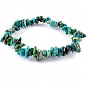 high quality bracelet made using elastic and chrysocolla chips. vibrant green and blue colouring with some brownish hues. 1 bracelet