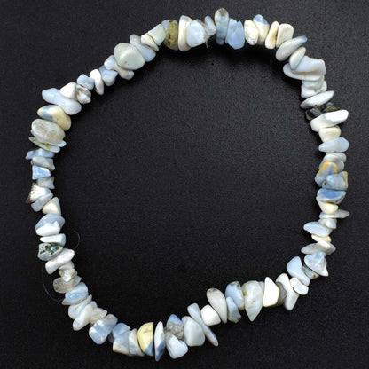 high quality bracelet made using elastic and blue opal chips. stunning pale blue, white chips with some peachy hues. 1 bracelet