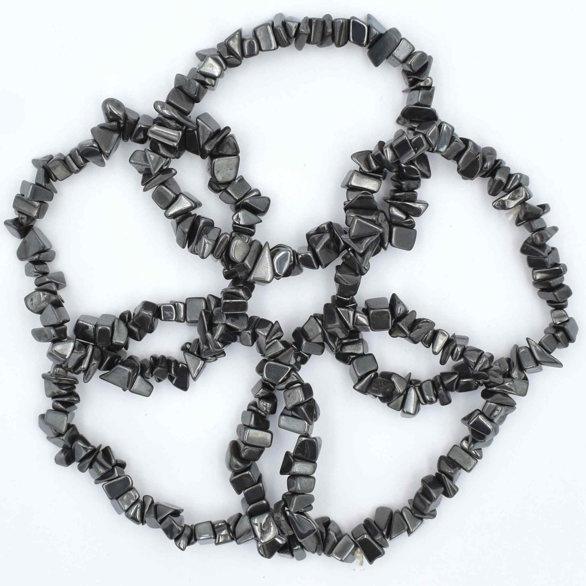 high quality bracelet made using elastic and Hematite chips. polished grey/black colouring with some dark silver hues.. 5 bracelets
