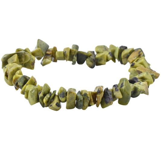 high quality bracelets made using elastic and stichtite in serpentine chips. colour is murky green. 1 bracelet.