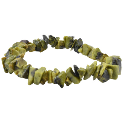 high quality bracelets made using elastic and stichtite in serpentine chips. colour is murky green. 1 bracelet.
