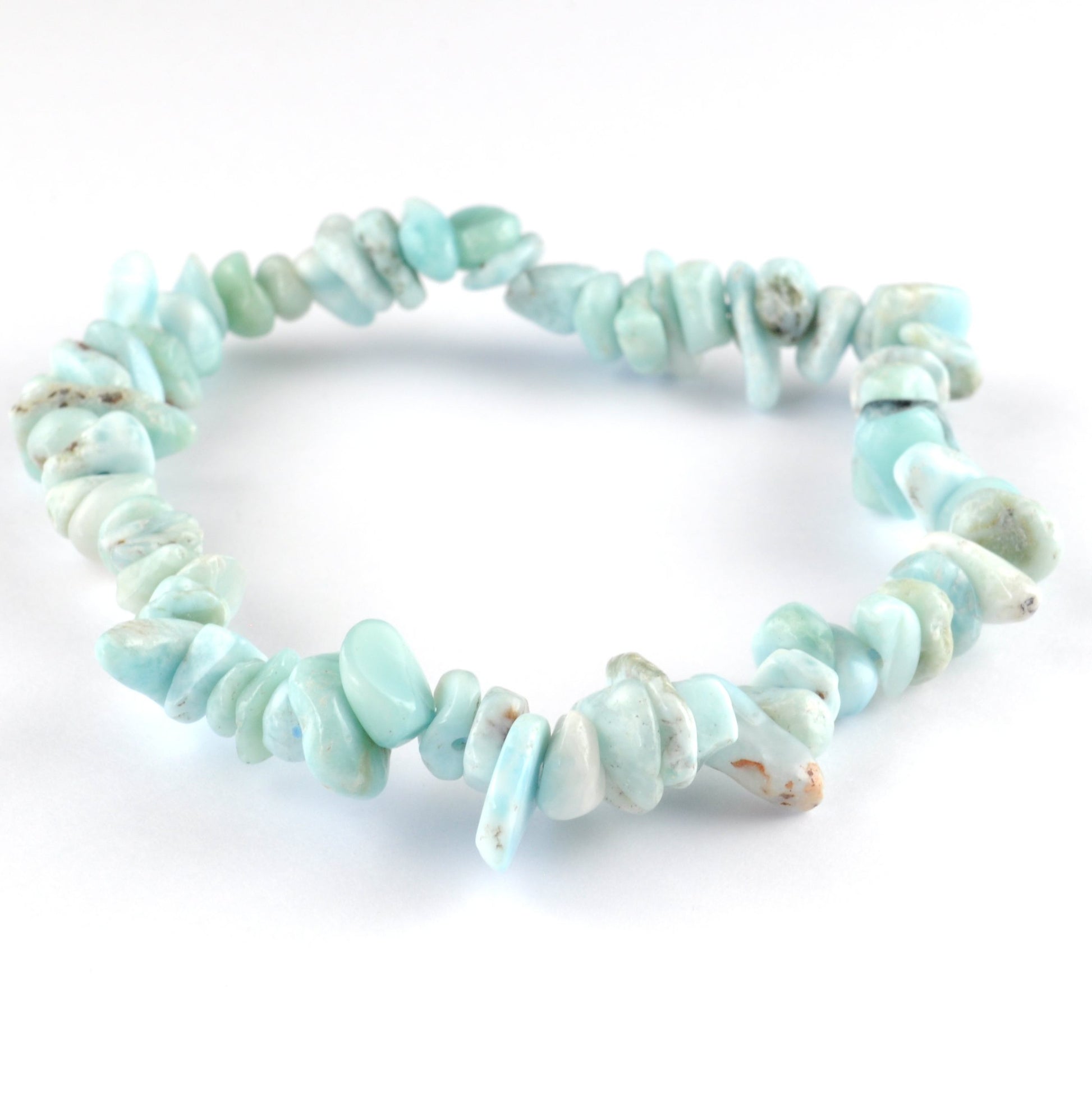high quality bracelet made using elastic and Larimar chips. Very pale blue/green in colour. 1 bracelet