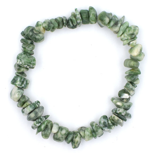 high quality bracelet made using elastic and Green Spot Jade chips. green and white colouring. 1 bracelet