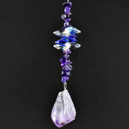 Natural Stone & Swarovski Crystal Suncatcher - Amethyst