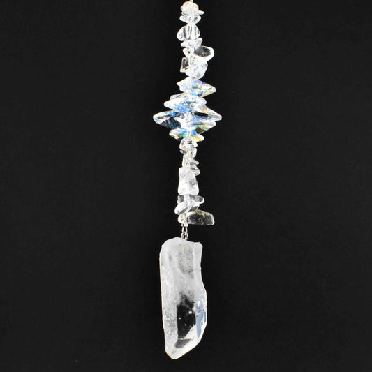 Natural Stone & Swarovski Crystal Suncatcher - Clear Quartz