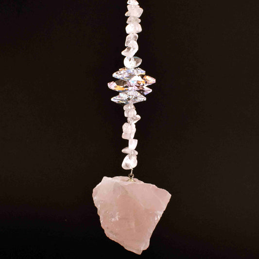 Natural Stone & Swarovski Crystal Suncatcher - Rose Quartz